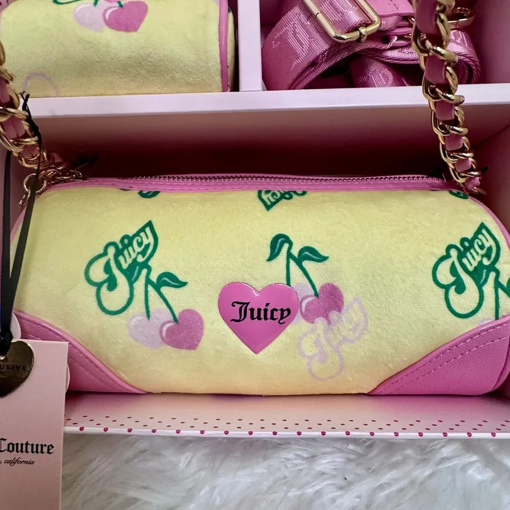 Juicy Couture Heritage Cherry Barrel Bag Gift Set Yellow Charm Mini Crossbody